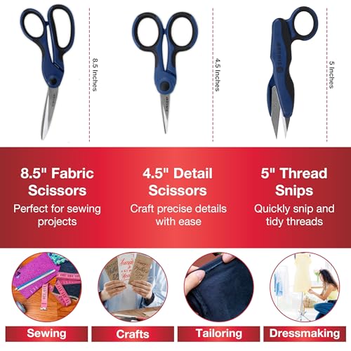 SINGER ProSeries™ Sewing Scissors Bundle, Fabric, Detail & Snips, 3 Count - color: Navy