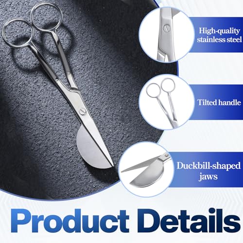 6" Duckbill Applique Scissors, Double Bent Curved Offset Handle Scissor Stainless Steel Silver Duckbill Shears Embroidery Applique Scissors for Embroidery Fabric Cutting Thread Knitting Sewing Crafts