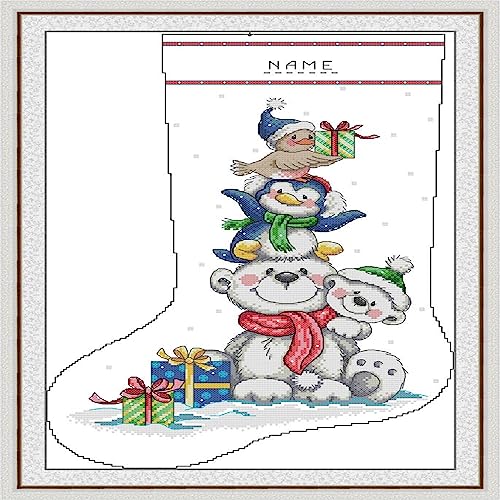 Howie's Needlepoint Cross Stitch Kits, 11CT Pre-Printed Pattern Charistmas Stocking Needlepoint Kits, DIY Charistmas Gift, Polar Bear, 16.5 x 24.4 Inch - color: Polar Bear