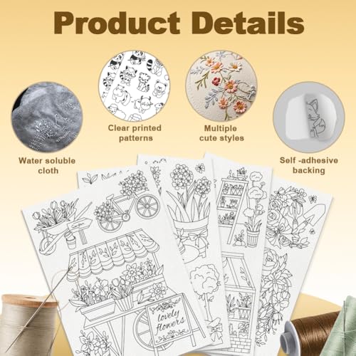 17Pcs Garden Plant FlowerWater Soluble Hand Sewing Stabilizers - style: Garden Plants