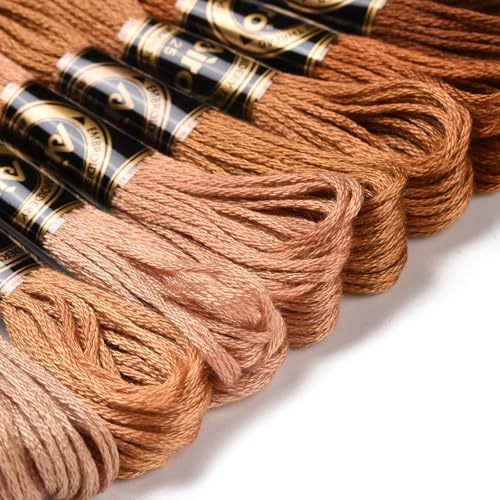 8 Skeins 8 Colors 6-Ply Polyester Embroidery Floss Cross Stitch Threads Gradient Color for Jewelry Making Bracelet Stitching Craft Supply 0.5mm,Coconut Brown - color: 8 Skeins,coconut Brown