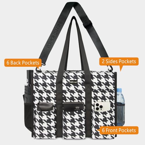 TOPDesign Utility Water Resistant Tote Bag with 22 Pockets, Zipper Closure - color: Houndstooth, size: Large