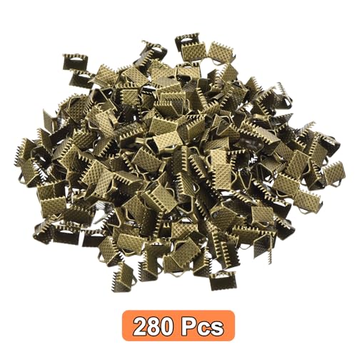 uxcell 280Pcs Ribbon Crimp Clamp Ends, 8mm Bookmark Pinch Crimp Ends, Cord Ends Fasteners Clasp Crimp Ends for DIY Bracelet Necklace Jewelry Making, Bronze Tone - color: Bronze Tone, size: 8mm