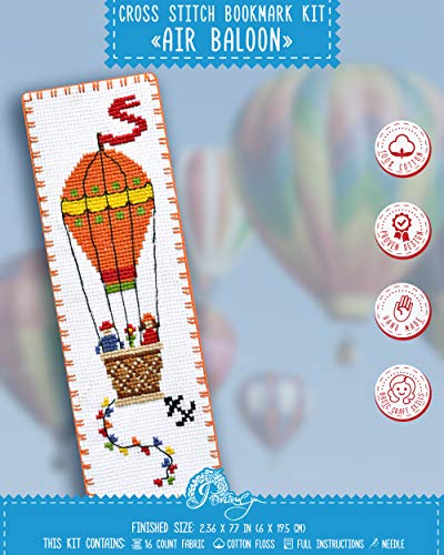 Air Balloon Counted Cross Stitch Bookmark Kit - DIY Embroidery Set - color: Air Balloon