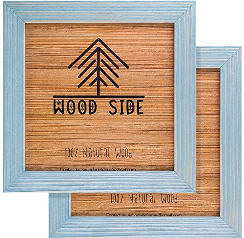 Rustic Wooden Square Picture Frames 8x8 - Set of 2-100% Natural Eco Distressed Wood with Real Glass for Wall Mounting and Tabletop Photo Frame - Blue Turquoise - color: Blue Turquoise