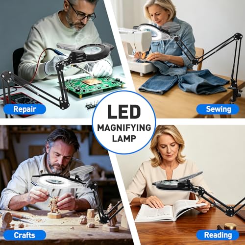 KIRKAS LED Magnifying Lamp with Clamp, 2,200 Lumens Dimmable 35in 12X 30X - size: 35in-2