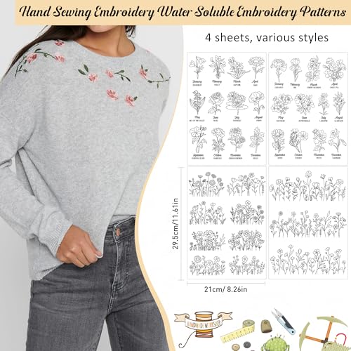 Birthday Flower Embroidery Patterns, Water Soluble Stick and Stitch Paper - style: Flower984
