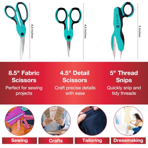 SINGER ProSeries™ Sewing Scissors Bundle, Fabric, Detail & Snips, 3 Count - color: Teal