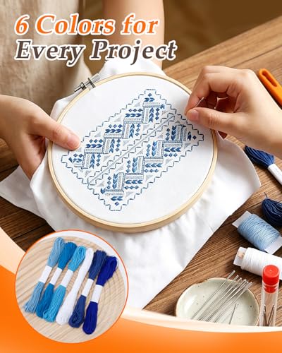 eZAKKA 51 Pack Blue Sashiko Kit with 30 Templates, 9 Needles & 12 Threads - color: Blue Sashiko Full Kit (51Pcs))