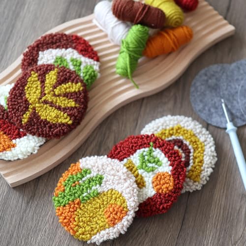 Temlum 6pcs Punch Needle Coasters Kit for Adults and Beginners(Plants) - color: Plants