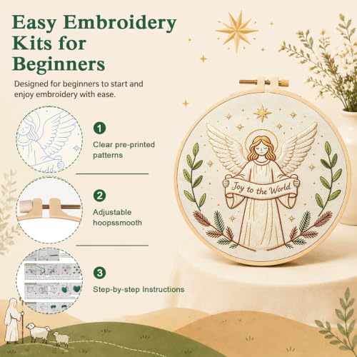 Louise Maelys 3 Set Christmas Embroidery Kit for Beginners, Faith DIY Craft - color: Christian