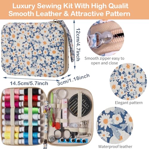 Daisy Sewing Kit Printing Sewing Kit,Professional Sewing Supplies for Adults, Zipper Sewing Needles Set, 87 PCS Travel Sewing Accessory for Emergency, Home - color: 87PCS-Daisy