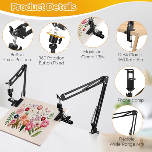 2 Sets Adjustable Embroidery Hoop Stand,Cross Stitch Hoop Holder with 360° Rotation,3-in-1 Hoop/Tablet/Phone Stand Hand Free,Needlepoint Hoop Stand,Cross Stitch Stand Suitable for Embroidery Hoops - style: 2PC-Black