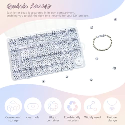 Amaney 810pcs Square Letter Beads 6x6mm Acrylic Alphabet Letter Beads White with Black Letters for Jewelry Making Bracelets Necklaces Key Chains - color: White&Heart, size: 6x6mm