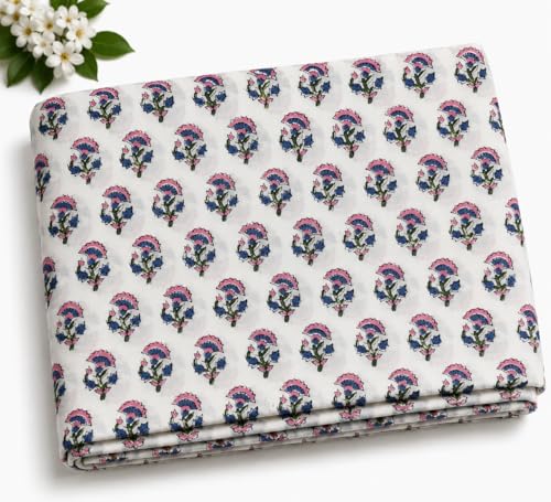 100% Cotton Fabric by the Yard, Hand Block Print Fabric for Sewing RB-180 - color: Rb-180 Pink, size: 1 Yard pre cut