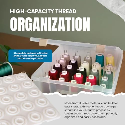 ArtBin 6901AB Cone Thread Tray, Sewing & Embroidery Serger Cone Thread Spool Assortment Organizer, Super Satchel System Accessory, Up To 25 Traditional Spools or Up To 50 Mini Spools, White