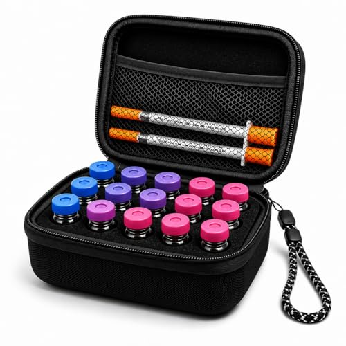 Peptide Case for Fridge, 15 Slots Insulin Vial Fridge Protector Holder Storage Case for Diabetics Standard 3ml 5ml 10ml Insulin Vial Organizer Bag Insulin Carrying Case with Wrist Strap - color: Black-15 Slot