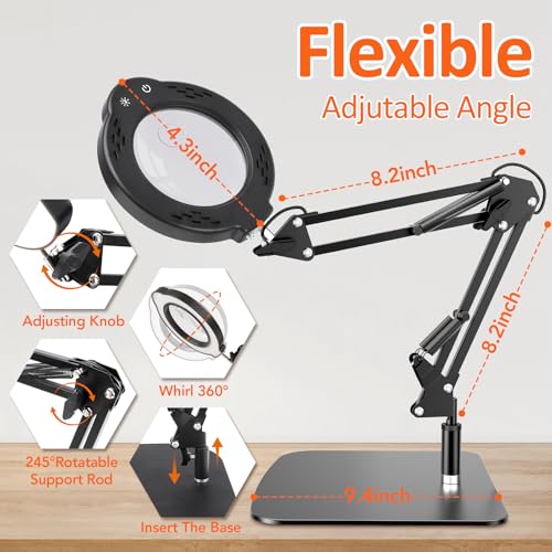10X 30X Magnifying Glass with Light and Stand, Real Glass Lens Magnifying Lamp, Hands-Free LED Desk Magnifier with 5 Color Modes, 3 Brightness Levels for Crafts, Reading, Sewing, Electronics & Jewelry - color: Base & Clamp