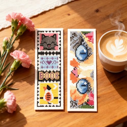 ORIGACH 6 Set Cute Cat Cross Stitch Bookmark Kit for Beginner - style: Cat