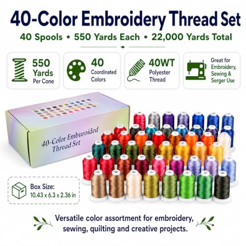 Simthread 40 Spools 550Yds 40WT Polyester Embroidery Thread Set - color: 40BrotherColor