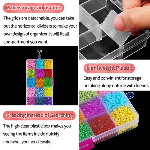 IOOLEEM Bead Organizer Box, 15 Grids Adjustable Dividers Storage Box - color: Clear, size: 15 Grids Adjustable (1 pack)