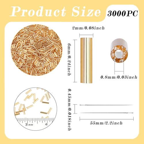 3000PC Gold Glass Bugle Beads 6MM Gold Tube Beads - color: gold
