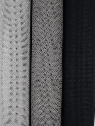 KCS 3 pc of 15" x 18"(38cmx45cm) Counted Cross Stitch Cotton Aida Cloth Needlework Rolled Fabric Box,14CT,Medium Grey+Dark Grey+Black - color: Medium Grey+dark Grey+black, size: 14CT