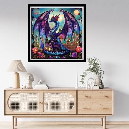 Fanxvivy Counted Cross Stitch Kits for Adults 11CT Unprinted Cross-Stitch Patterns Embroidery Kits Easy Cross Stitching Needlepoint Kits-Flower Purple Dragon 18x18 inch - color: DIYcraft09