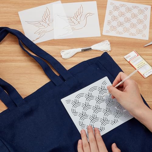 FREEBLOSS Embroidery Handbag Kit Tote Bag Embroidery Kit Sashiko Kit Cross Stitch Bag Set for Art Craft Project Embroidery Bag Kit for Beginners Hand Sewing Kit with PET Template 34 * 31 * 12cm