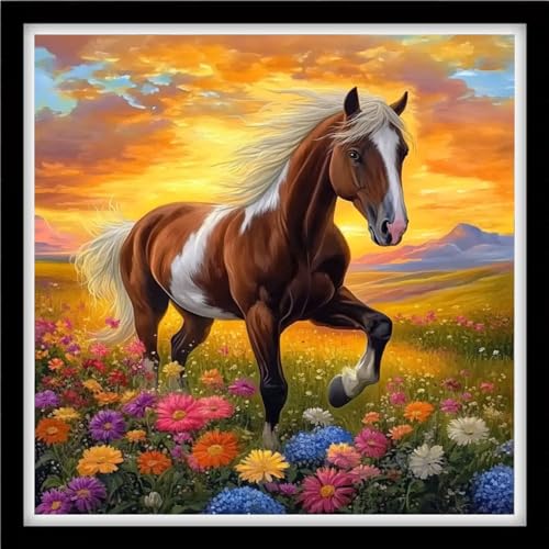 Fanxvivy Counted Cross Stitch Kits for Adults 11CT Unprinted Cross-Stitch Patterns Embroidery Kits Easy Cross Stitching Needlepoint Kits-Flowers and Horses 18x18 inch - color: DIYcraft16
