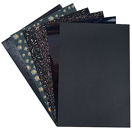 Litchi 6 Pack 8x12 Inch Faux Leather Sheets for Bow Earring, Easy to Cut Vinyl Fabric for Cricut, Durable Fade Resistant Leatherette Without Smell, Black - color: Black Mix