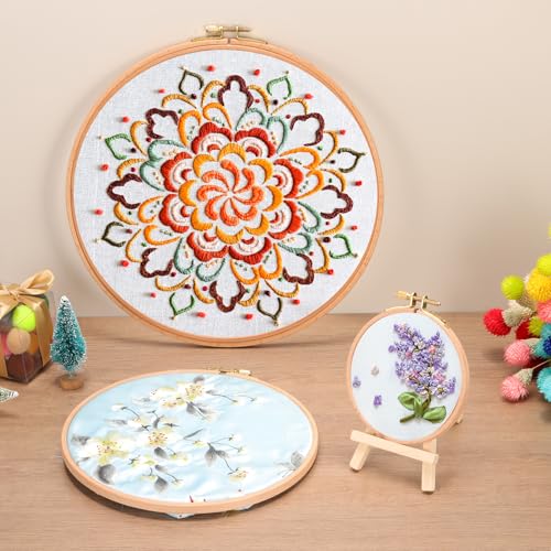 PATIKIL 3 Pieces 7 Inch Beech Wood Embroidery Hoops, Circle Cross Stitch Hoop Frames Embroidery Hoop Ring with Adjustment Brass Screw for Sewing, Needlework, DIY Craft Decoration - size: 7 Inch