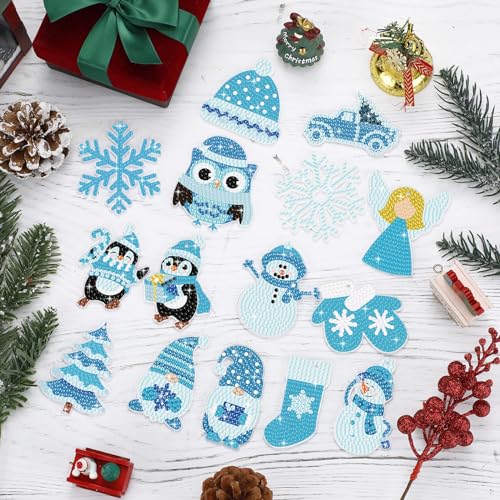Yuxung 15 Pcs Christmas Diamond Art DIY Keychain Hanging Ornament, Cute - color: Cute