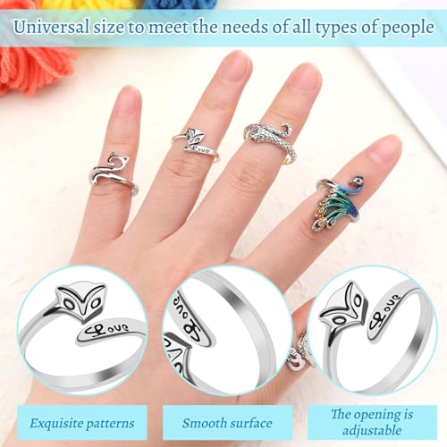 11 Pcs Crochet Ring Adjustable Knitting Tension Rings Crochet Ring - color: Silver - 11 Pcs