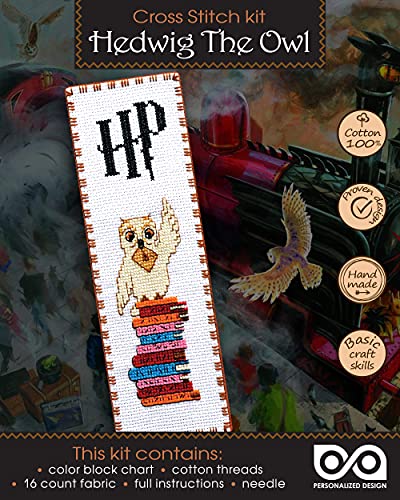 Embroidery Kit with Pattern 'Hedwig The Owl' - Counted Cross Stitch Bookmark