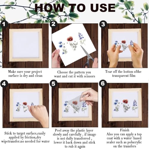 3 Sheets Flower Rub on Transfer Vintage Floral Rub on Transfers Vivid Flower Decal Stickers Durable Waterproof Redesign Furniture Sticker for Wood Furniture Wood Home Paper DIY Craft - style: Colorful Flower Clusters