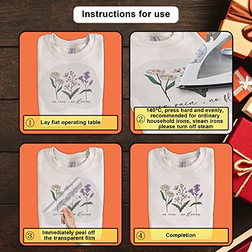 8 Sheets Vintage Flowers Iron On Transfers for T-Shirts - Flowers Htv Heat Transfer Vinyl Iron On Decals Patches Design - Iron On Stickers T-Shirts Clothing Hats Pillows Backpacks for Women Crafts