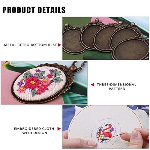ZOCONE 6 Packs Embroidery Necklace Kit, Embroidery Pendant Kit Mini Cross Stitch Kit with 4 Hoops, Necklace, Pendant, Stamped Pattern Cloth, Instructions, etc., Embroidery Kit for Adults - color: 6 Packs-H