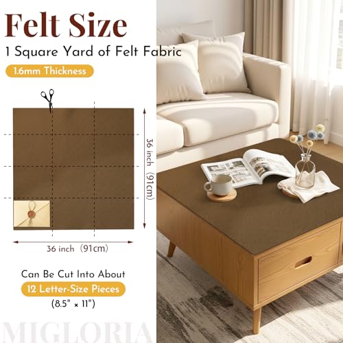Large Felt Fabric Sheet 36 x 36 Inch, 1.6mm Thick (Coffee) - color: Coffee