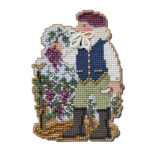ThingamaJungle Mill Hill Mediterranean Santa Set (2024) Set of 3 Beaded Cross Stitch Kits Including Lemon Grove, Olive Harvest and Vinyard Santas, Plus Decorative 'Needleworker' Sticker