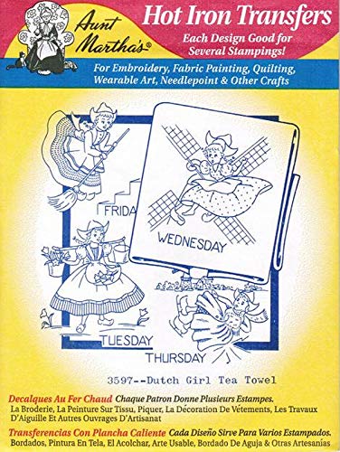 Aunt Martha's Hot Iron Embroidery Transfer 3597 Dutch Girl Tea Towel
