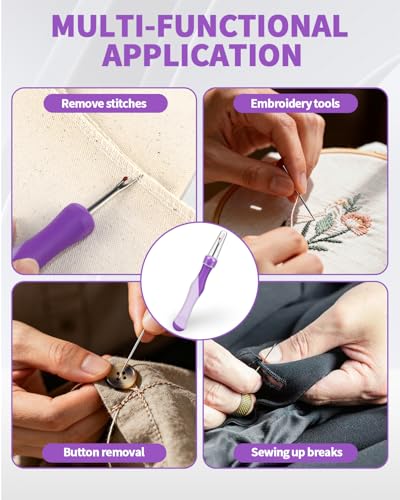 Needle and Thread Seam Ripper, Rippers for Sewing and Thread,Remover Stitch Tool for Hand Sewing, Knitting, Cross Stitching, Embroidery and Thread Removal (Purple) - color: Purple