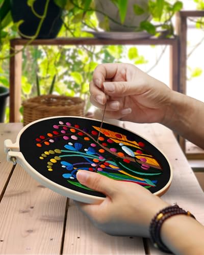 TINDTOP 4 Pack Embroidery Kit for Adult, Embroidery DIY Starter Kit, with Stamped Patterns, Hoop, Tools, Colorful Threads with Needles, Instructions - color: Flowers B