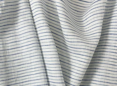 100% Linen Fabric – Lightweight Prewashed – Horizontal Stripe Patterns – Precut Style – Soft & Breathable – 52” Width – by The Linen Lab (Blue, 1 Yard pre Cut) - color: Blue, size: 1 yard pre cut