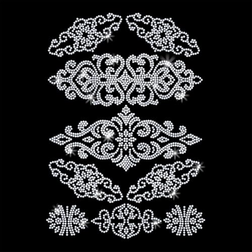 1 Pc Scroll Pattern Iron on Rhinestones Transfer, Silver Hotfix Iron on Patch Transfer Decals Crystal Heat Transfer Clothing Repair Decor for Bridal Wedding Dress Clothes Shoes Decoration - color: Silver