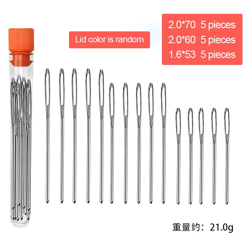 Generic 15PCS Large Eye Sewing Needles, 3 Sizes, Stainless Steel, Silver, Straight, Handmade Yarn Knitting Needles for Hand Sewing Art Crafts