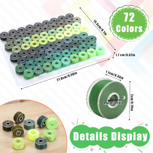 72 Pcs Pre-Wound Bobbins Sewing Thread 72 Colors (Green) - color: Green