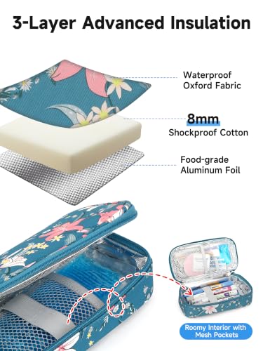 YOUSHARES Insulin Cooler Travel Case - TSA Approved Diabetic Medication Pen Cooling Bag with Temperature Display, Refrigerated Peptide Supplies Organizer Insulated Storage Kit with 2 Ice Pack - color: 11_Lily