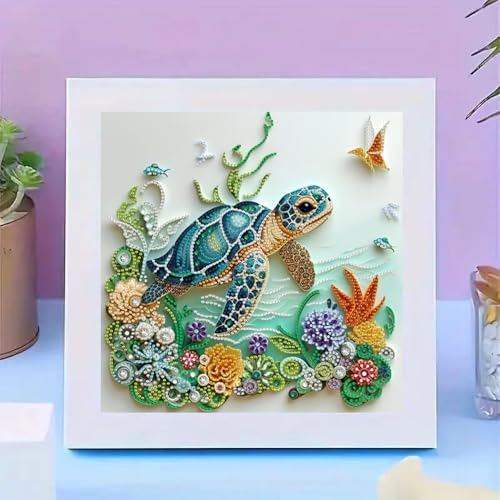 Sea Turtle Animal Diamond Painting Kits for Adults Beginner,DIY Special Shape Diamond Art Kits for Flower,Diamond Gem Art Crystal Rhinestones Painting Crafts Kits for Home Wall Decor 13.8 X 13.8Inch - color: Turtle-1
