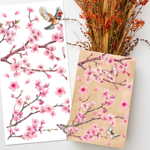 3 Sheets Flower and Butterfly Rub on Transfers for Crafts, 12×6in - style: Peach Blossom and Butterfly